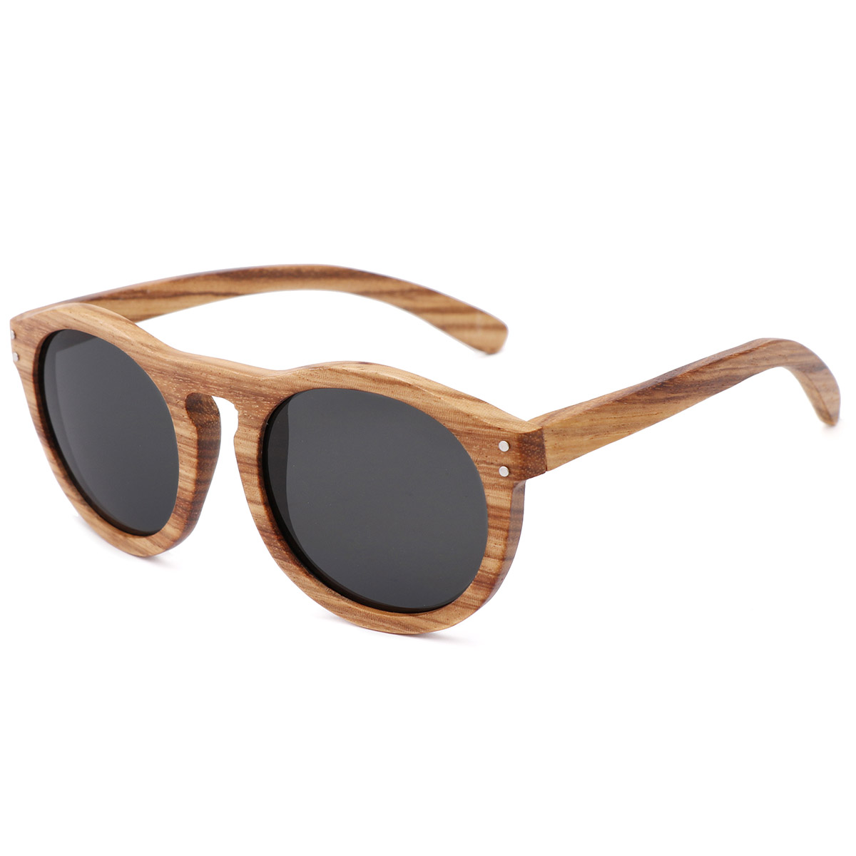 Gafas de sol de madera natural de marco redondo