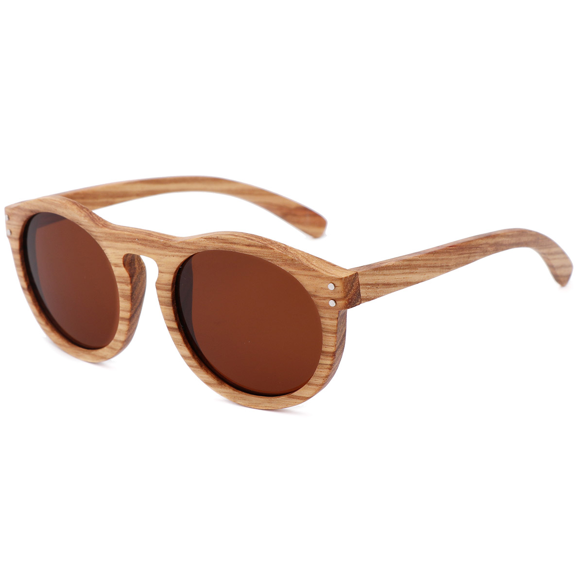 Gafas de sol de madera natural de marco redondo